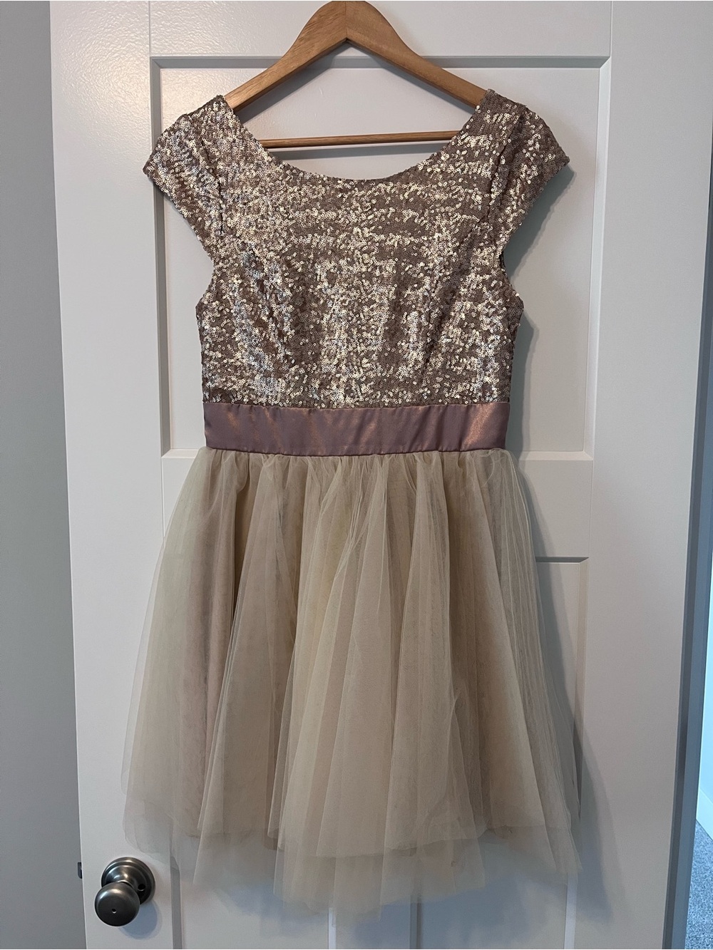 Sparkle Sequin Top Tulle Skirt Dress - Gold
